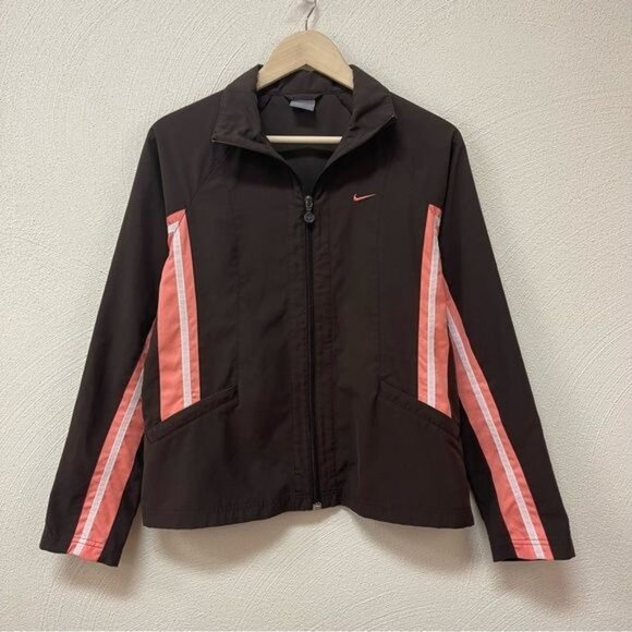 Nike Women’s Brown & Pink Zip Up Athletic Lightweight Jacket Sz Medium 8-10 - Picture 1 of 6